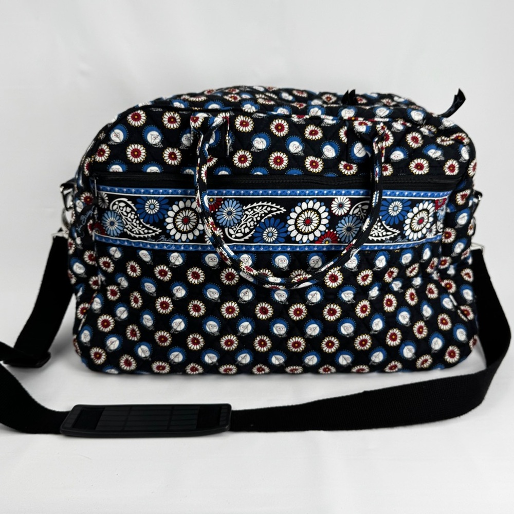 Vera Bradley Blue Night Owl Overnight Duffel Bag Xtra LG 20" x 12" Luggage Tote - Picture 2 of 12